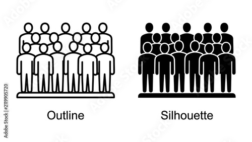 Cuadro en lienzo Group Iconography: A comparison of two representations of a group of people, one as an outline and the other as a silhouette, illustrating different graphical styles