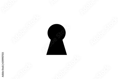 Simple black keyhole silhouette on a white background, minimalist design for security concepts, web design, and digital graphics