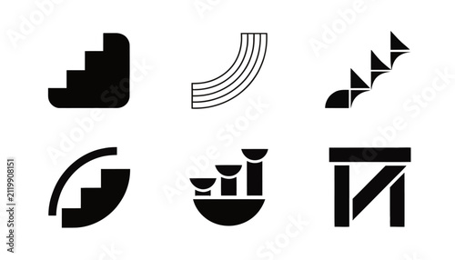 Minimalist architectural staircase icons set in vector black and white