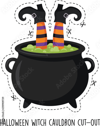 Halloween witch cauldron cutout with legs and potion halloween cauldron stockings seasonal illustration mysterious