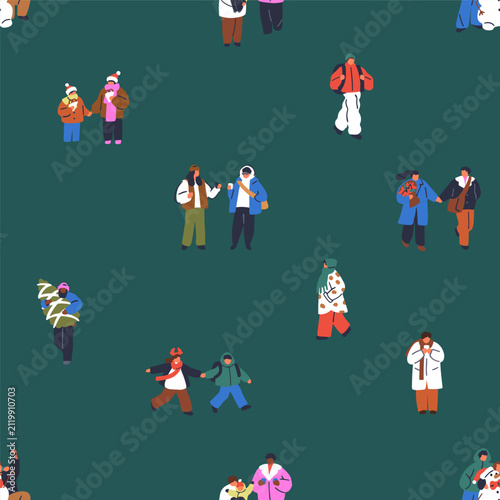 Christmas tiny people, seamless pattern. Endless background, Xmas characters ...