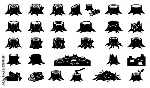 Quadro su tela Tree Stump Black Vector Icon Collection