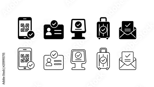 Verified Travel and Identity Check Icon Set in Solid and Outline Style