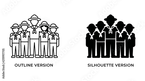 Canvastavla Scouts Group: A stylized group of scouts presented in both outline and silhouette versions, showcasing uniformity and shared purpose