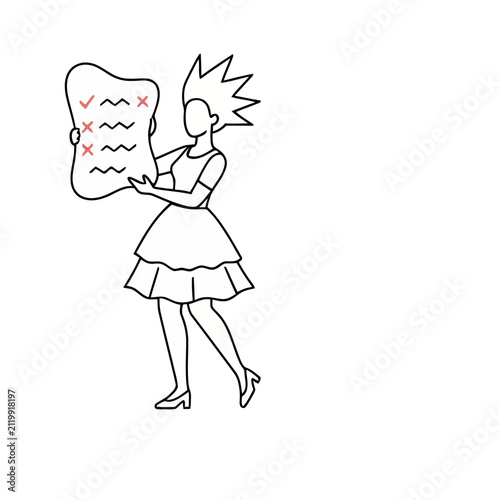 Woman Holding a List with Checkmarks and Crosses