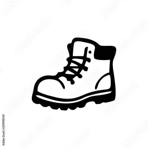 Minimalist Hiking Boot Line Art Illustration, Outdoor Adventure Theme, Trekking Travel and Camping Gear Use PNG