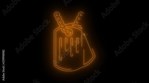 Futuristic Glowing Orange Neon Line Art Military Dog Tags Identification Emblem Animation Motion Graphics Isolated on Dark Black Background for Gaming, Technology, Cyberpunk, and Sci-Fi Overlay Design