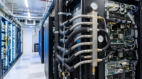 liquid cooled server rack manifold supporting high performance computing infrastructure with advanced thermal management system