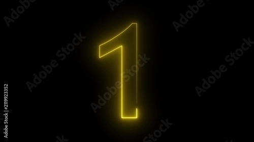 Futuristic Glowing Yellow Neon Number One Line Art Animation Motion Graphics Isolated on Dark Black Background for Countdown, Ranking, Cyberpunk HUD Interface Element, and Sci-Fi Overlay Design