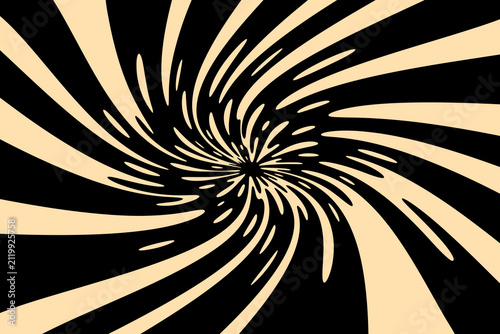 Retro Black and Cream Abstract Spiral Optical Illusion Background with Twisted Organic Lines Inspired by Vintage 60s 70s Op Art Poster Design