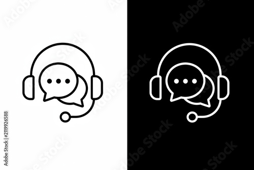 Modern flat line icon of a customer service headset with speech bubble, symbolizing online communication, support, and helpdesk assistance for digital platforms