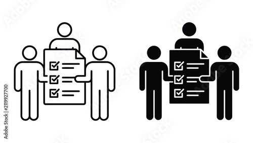 Business team holding checklist document icon set with checklist, business