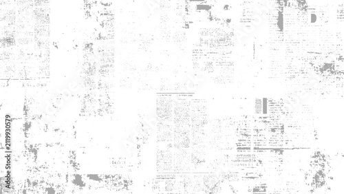 Abstract white distress grunge texture background with faded newspaper overlay print weathered noise, urban wall distress, and vintage abstract paper overlay design.