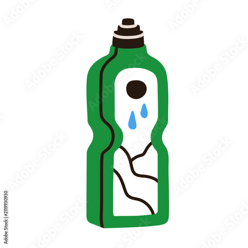 Detergent bottle. Domestic cleaning liquid in plastic package. Chemical cleansing gel, sanitary product for household cleanup, WC, bathroom. Flat vector illustration isolated on white background