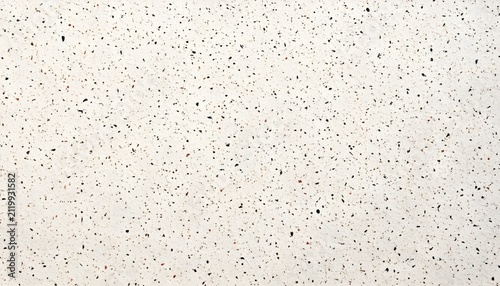 A light grey terrazzo surface with scattered small black and brown mineral chips