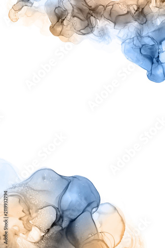 Adobe Illustrator Artwork Soft pastel alcohol ink marble texture frame background in blue beige and brown
