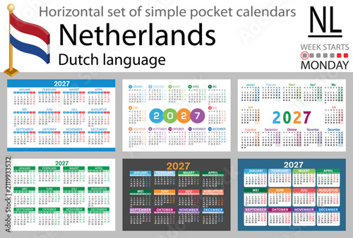 horizontal pocket calendar set 2027 Netherlands