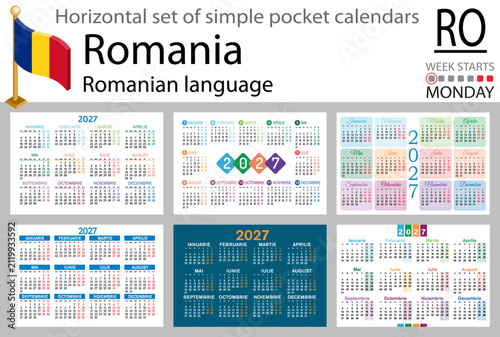 Pocket calendar set 2027 for Romania horizontal