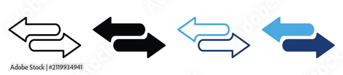 Two way transfer arrows icon set. Bidirectional exchange, data sync, upload download, import export, directional flow and communication symbol. Vector illustration isolated on transparent background