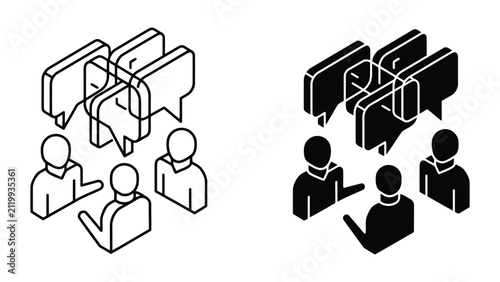 Group discussion and team communication isometric icon set with discussion