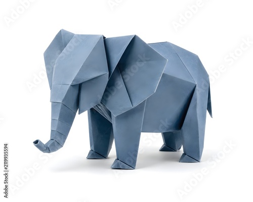Paper Origami Elephant Isolated on White Background