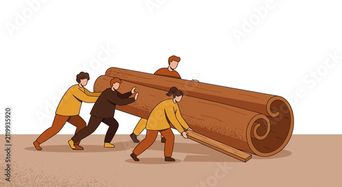 People pushing giant cinnamon sticks for the autumn season