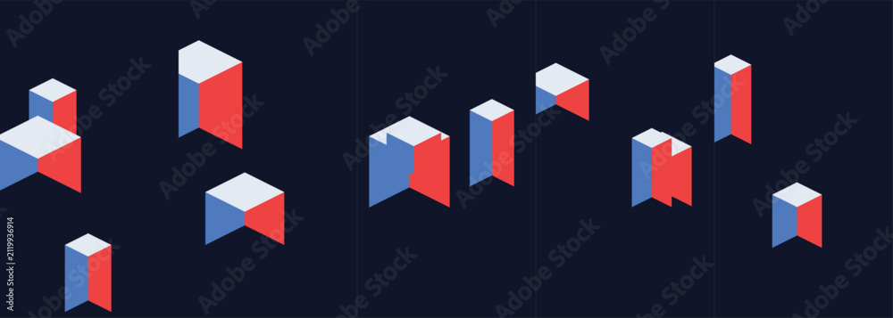 Fototapeta premium Abstract isometric floating blocks on a dark blue background wallpaper