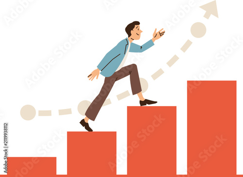 Businessman Climbing Growth Chart Bars Success Illustration