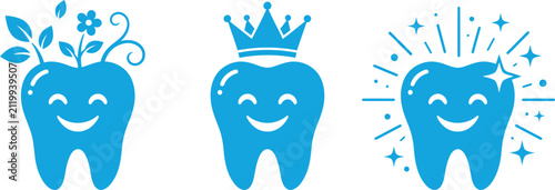 Three stylized black silhouette teeth icons representing dental health nature and royalty