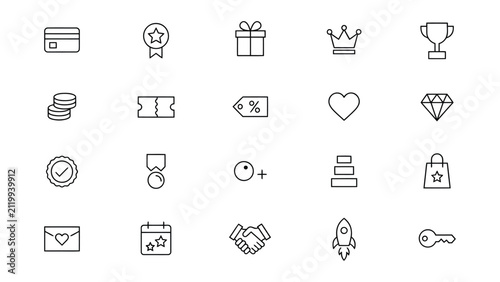 Принти на полотні Collection of simple line icons representing rewards achievements and shopping e