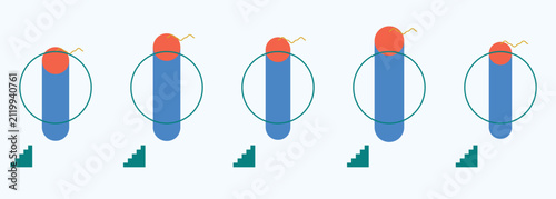 Five vertical capsule icons featuring circles and small stair step indicators