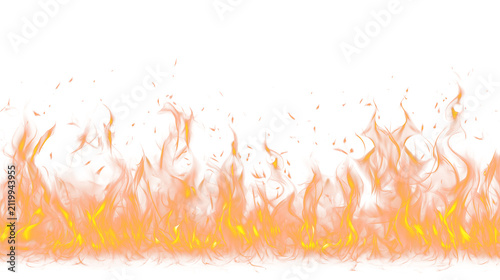Fotografía Realistic Orange Fire Line With Rising Flames, Flying Sparks and Glowing Embers