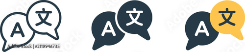 Fotografía Translation Language Icon Set featuring speech bubbles with letter A and Asian characters, multilingual communication symbols, localization settings, and editable vector illustrations