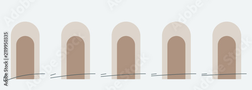 Obraz na plátně Minimalist graphic illustration of five symmetrical archways in earthy tones