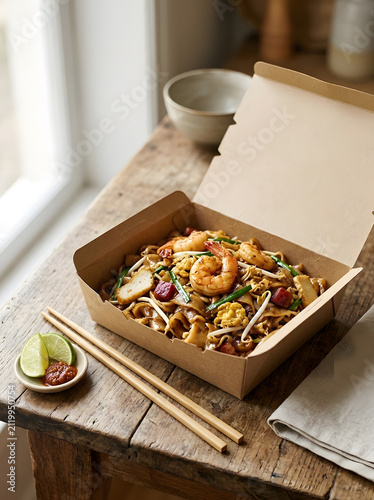 Delicious char kuey teow noodles cooked with savory ingredients