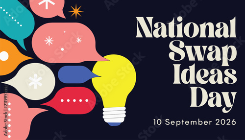 National swap ideas day illustration with lightbulb and speech bubbles