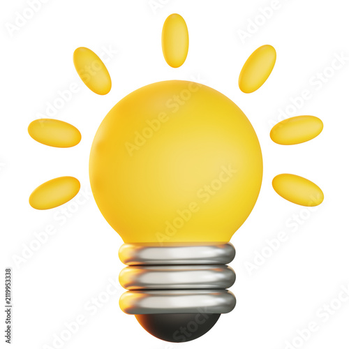3D rendering glowing yellow light bulb icon for creative idea concept