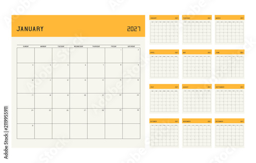 2027 Wall Calendar Template with 12 Monthly Planners