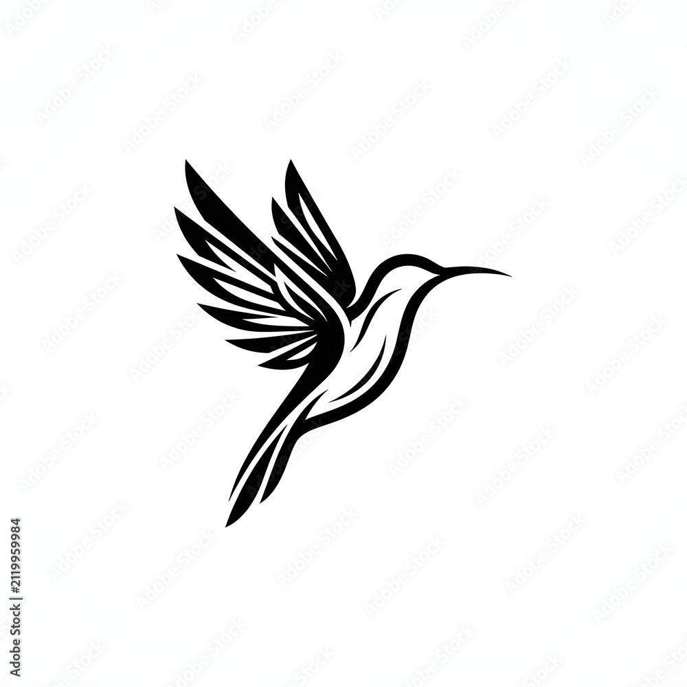 Fototapeta premium Black and white hummingbird vector illustration logo isolated on white background