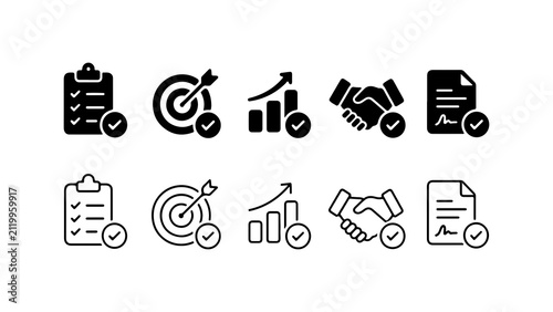 Business Achievement and Success Icon Set in Solid and Outline Style Vector