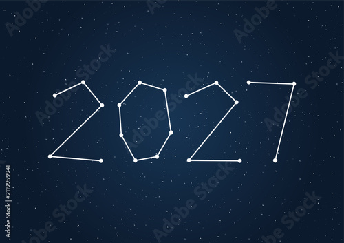 Constellation Style 2027 Typography Made from Connected Stars on Dark Night Sky