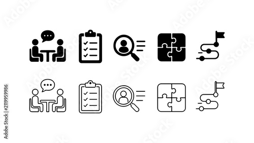 Business Process Management Icon Set in Silhouette and Outline Style