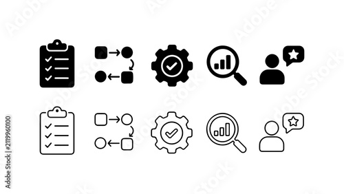 Business Process Icon Set in Solid and Outline Styles