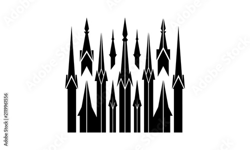 Abstract Gothic cathedral spires cityscape silhouette.