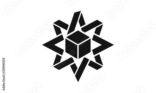 Abstract geometric star icon with central cube.