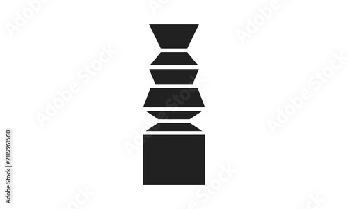 Abstract geometric stacked tower silhouette.