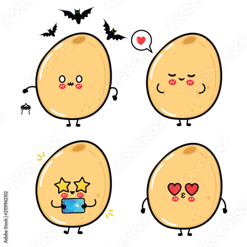 Cute millet grain character set with Halloween love and smartphone