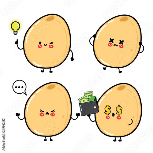 Cute millet grain character set with ideas anger and money