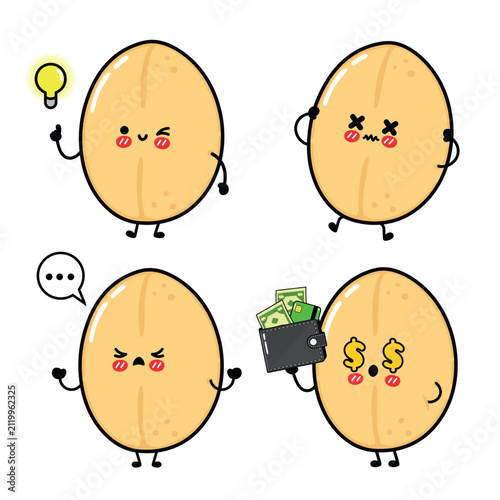 Cute oat grain character set with ideas anger and money