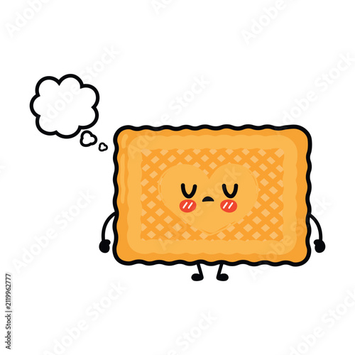 Sleepy cookie character with thought bubble